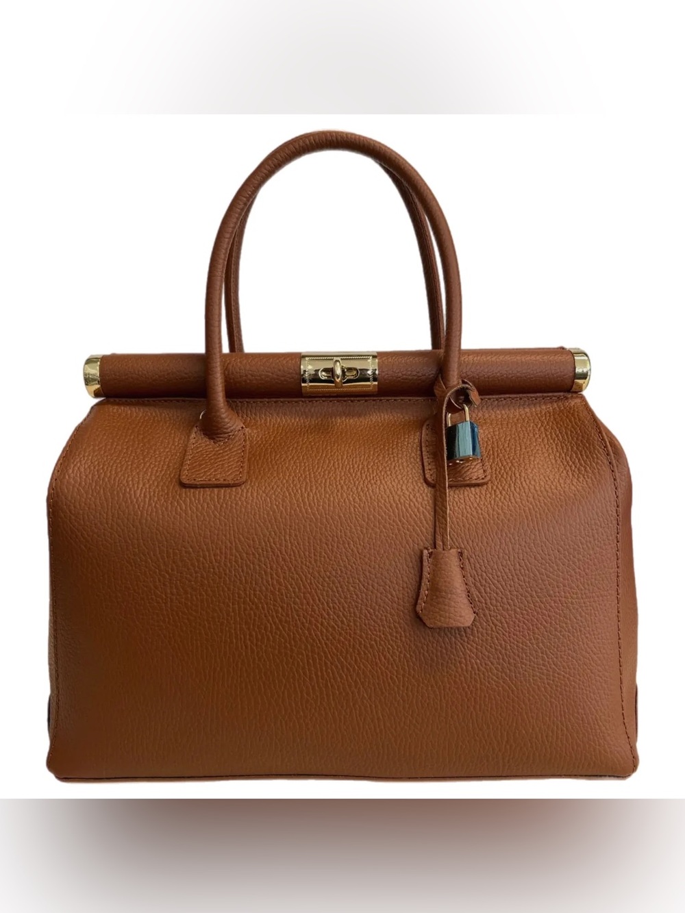 Brown structured satchel leather handbag